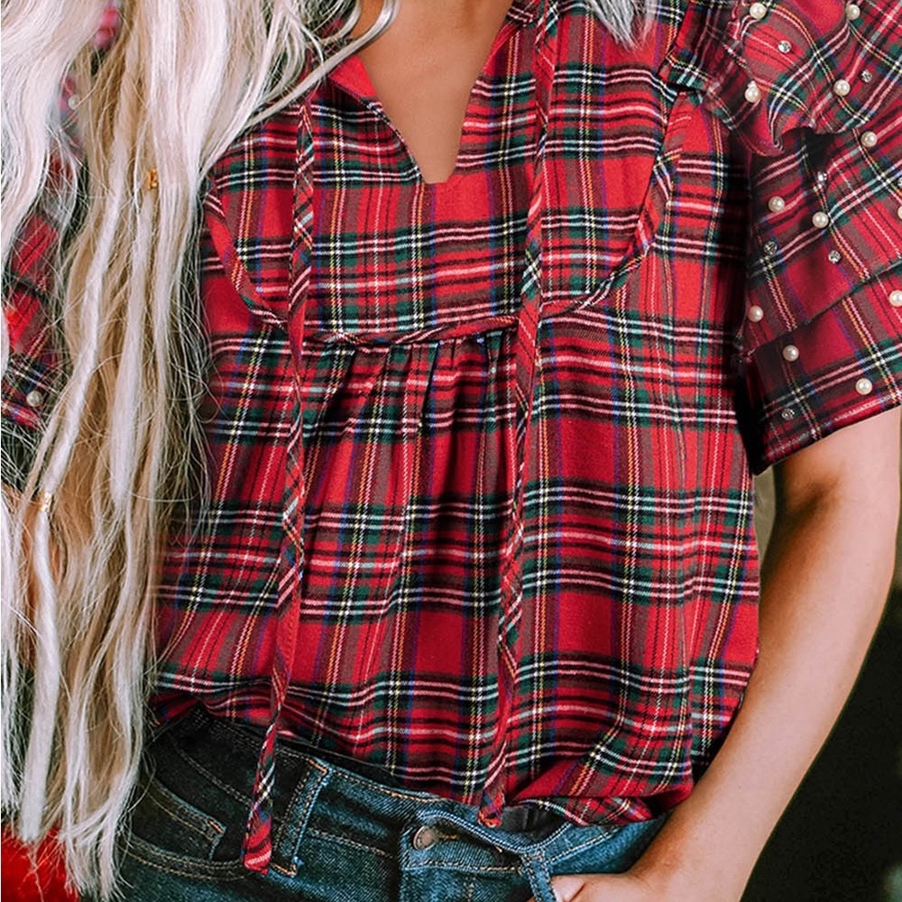 Plaid Red Women's Top